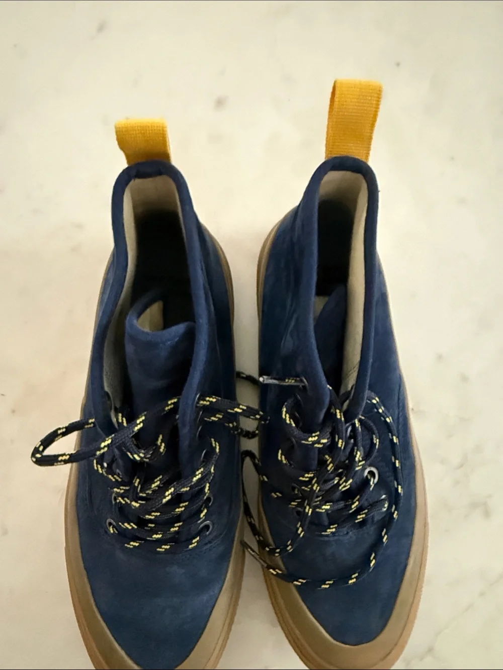 SeaVees Navy Suede Chukka Boots with Yellow Accents
